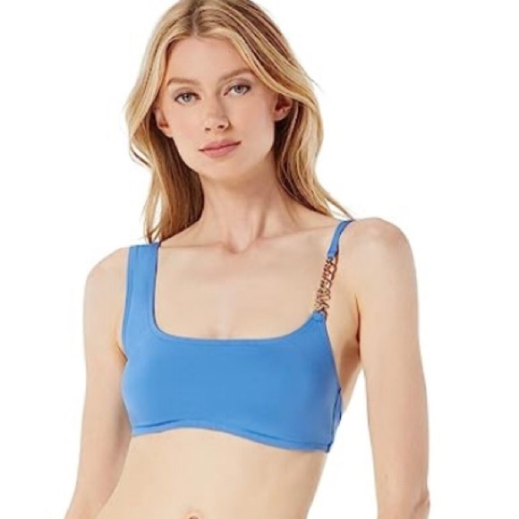 MICHAEL Michael Kors Tide Blue Signature gold Logo Chain link Bikini Top size XS - Picture 1 of 3